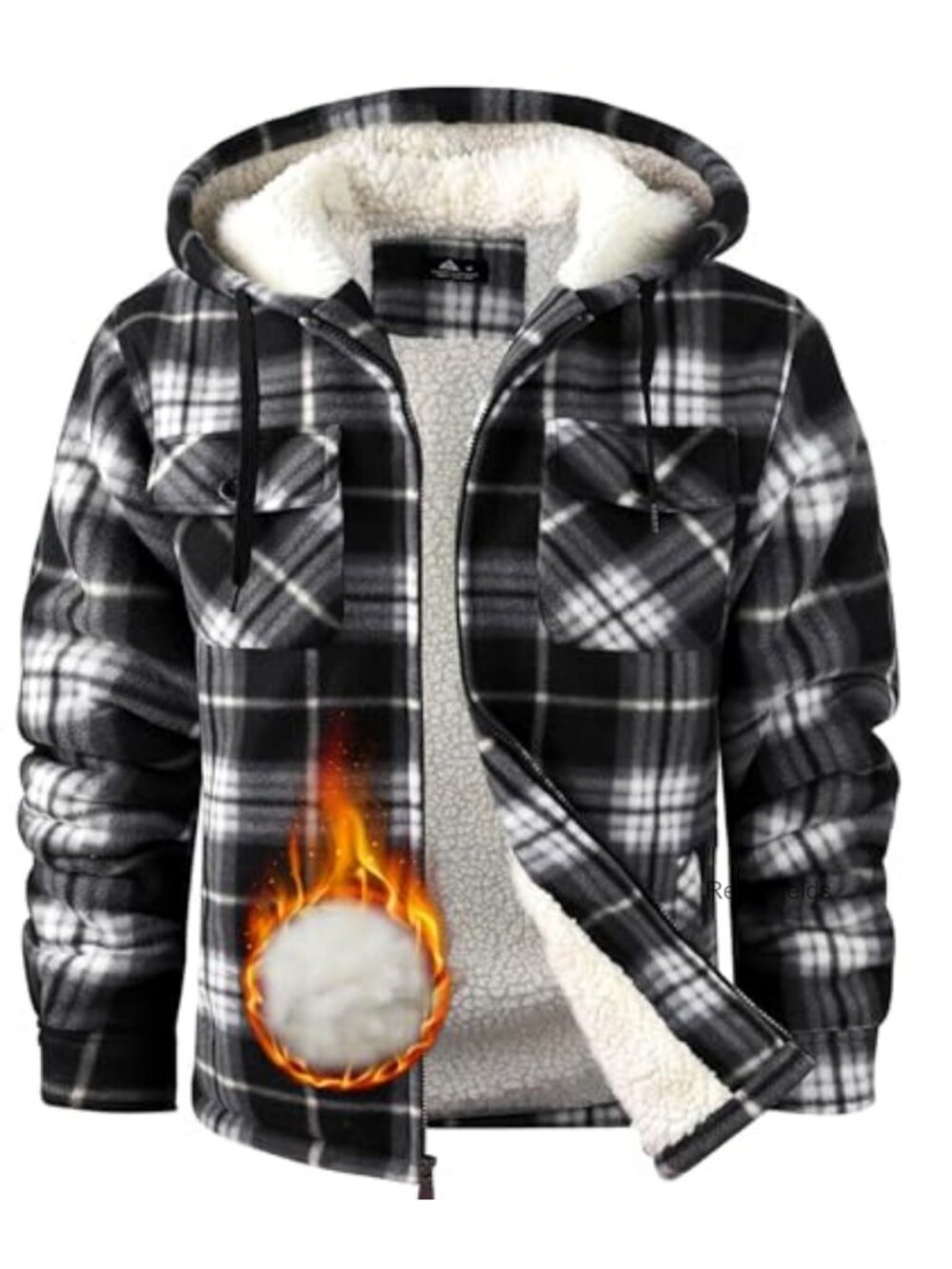 Men's Flannel Hoodie Sherpa Lined Fleece Jacket Full Zip